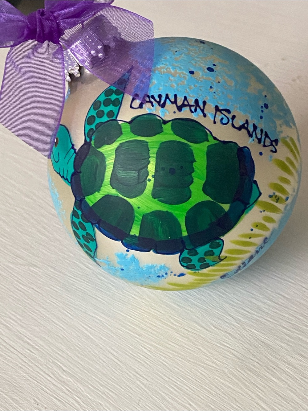 Hand-painted Cayman Islands Sea Turtle Christmas Ornament
